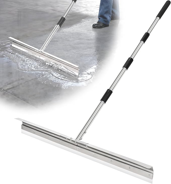 CAROD 33.4" Large Floor Squeegee for Concrete, Commercial Heavy Duty Silicone Blade Squeegee for Floor with 63" Stainless Handle, Anti-Splash Curved Baffle for Garage, Factory, and Tough Cleaning Jobs