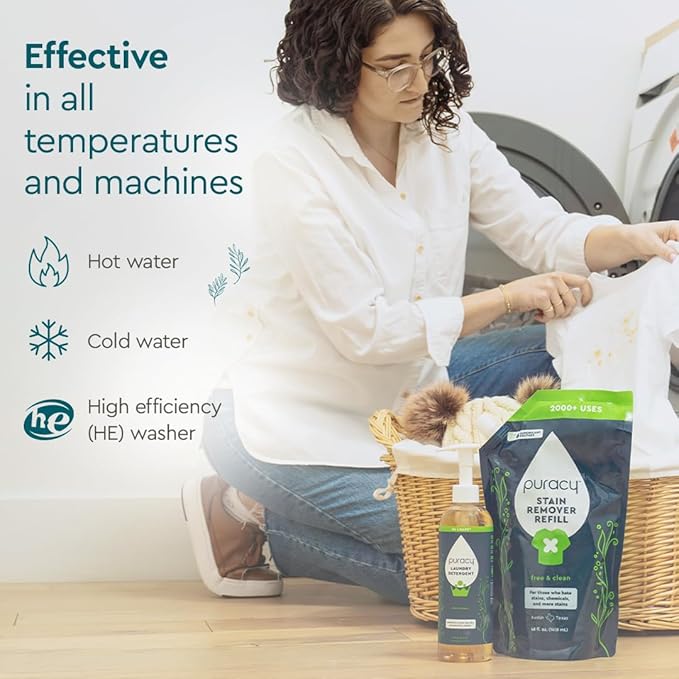 Puracy Laundry Detergent Refill - Enzyme-Powered Liquid Detergent Concentrate, Natural Laundry Detergent Seen on TikTok, Non-Toxic (Free & Clear, 48 fl oz, 192 Loads) (Pack of 2)