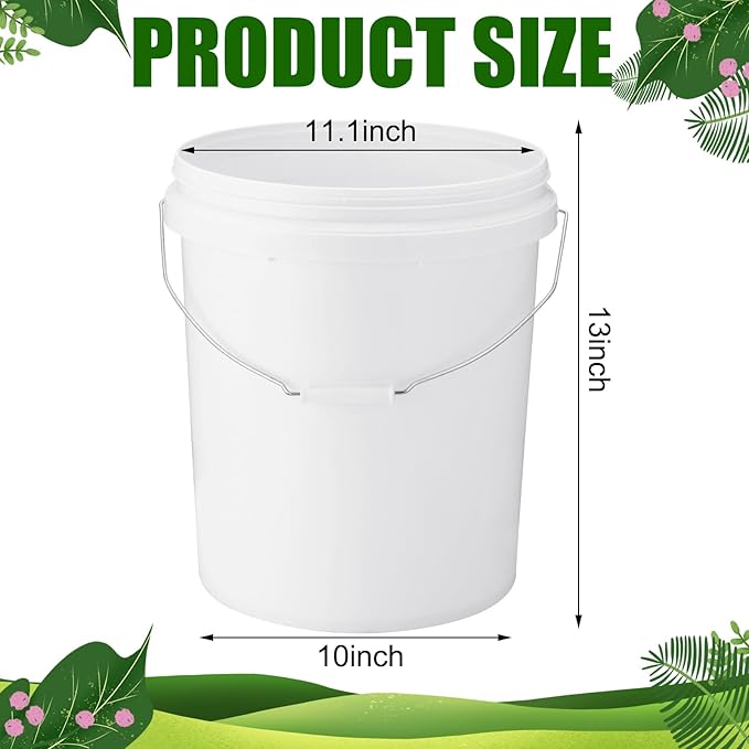 Gerrii 10 Pack White Plastic Bucket with Handle and Lid Food Storage Bucket Containers All Purpose Pail for Multipurpose Paint Water Art Crafts Projects Garage Organization (White,3.5 Gallon)