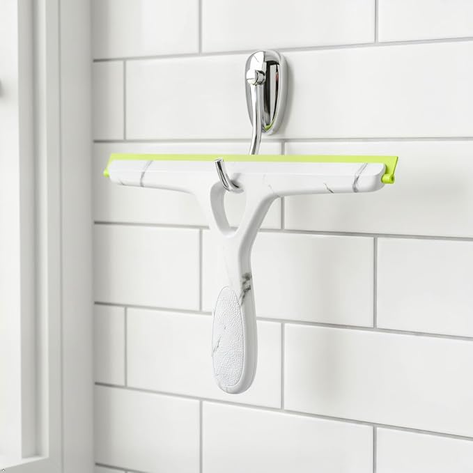 Window Squeegee with Ergonomic Handle, Shower Squeegee for Glass Doors, White and Green, Non-Slip Grip, Glass Cleaning Tool for Windows(Set of 2)