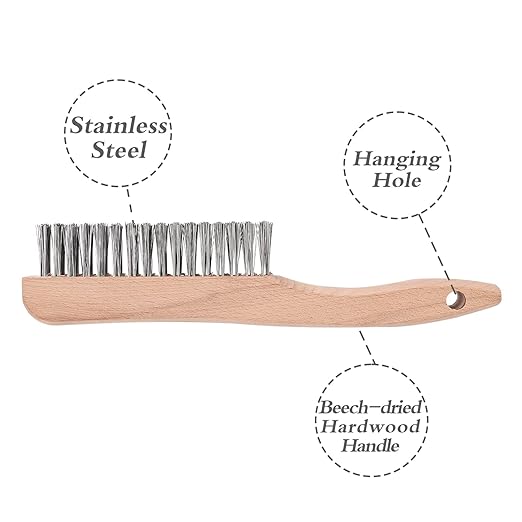 Wire Brush Set - 6 Pack Stainless Steel Scratch Brushes with Wood Handles, 10 Inch Heavy Duty Rust Removal Tools for Paint, Welding, Metal Cleaning
