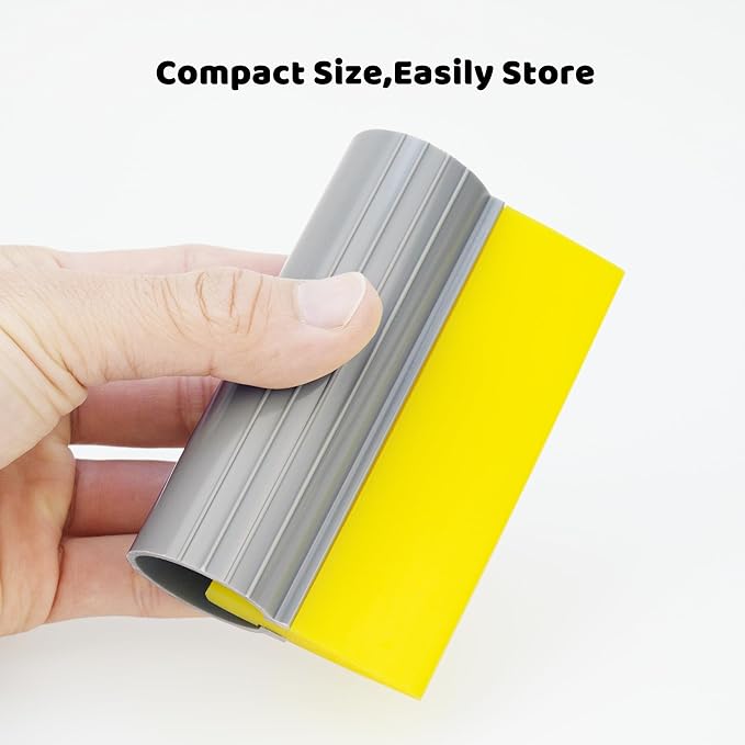 4 Inch Mini Squeegee Silicone Squeegee with Rubber Water Blade, Anti-Slip Handle for Car Wraps, Window Tint, and Cleaning Bathrom or Kitchen Sink,Yellow