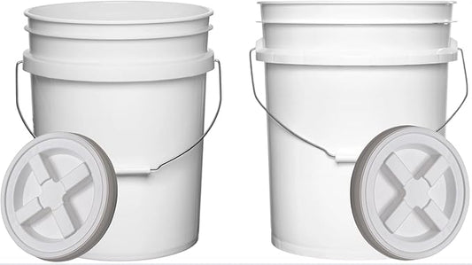 House Naturals Food Grade 5 Gallon Made in USA Plastic Bucket with Air Tight Screw on Lid (White Buckets with White Lids)
