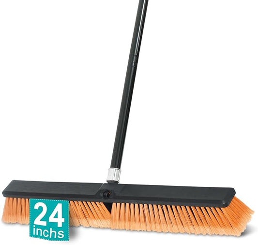 PBHEPJ 24 Inchs Push Broom Outdoor Heavy Duty, Shop Broom with 60" Long Handle for Cleaning Outdoor or Indoor Tile, Garage, Shop, Deck, Concrete, Wood, Stone, Patio Floor