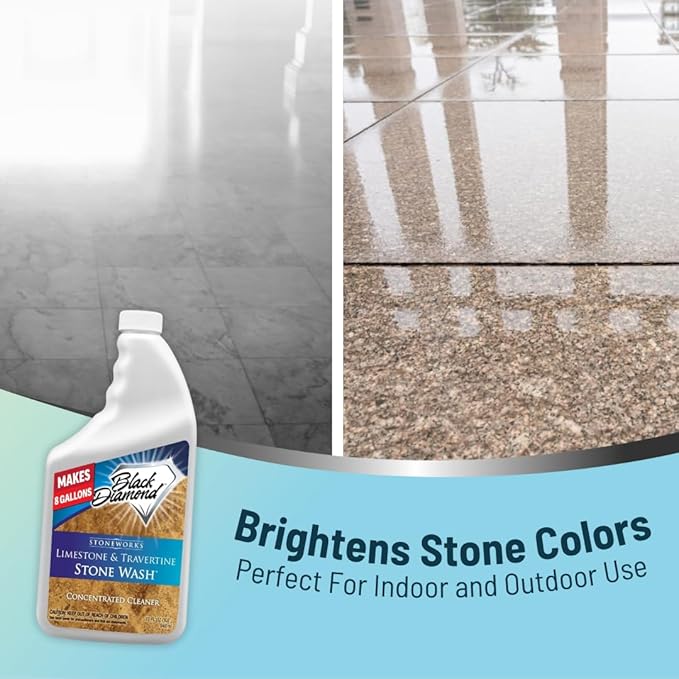 Black Diamond Stoneworks Limestone and Travertine Floor Cleaner: Natural Stone, Marble, Slate, Polished Concrete, honed or tumbled surfaces. Concentrated Ph. Neutral. (1-Quart)