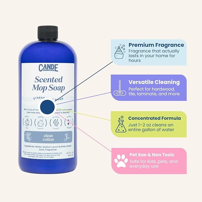 CANDE Mop Soap - Highly Scented Mop Soap, Luxury Floor Cleaner, Premium Fragranced Floor, Streak-Free Shine, 32 oz (Vanilla Pumpkin)