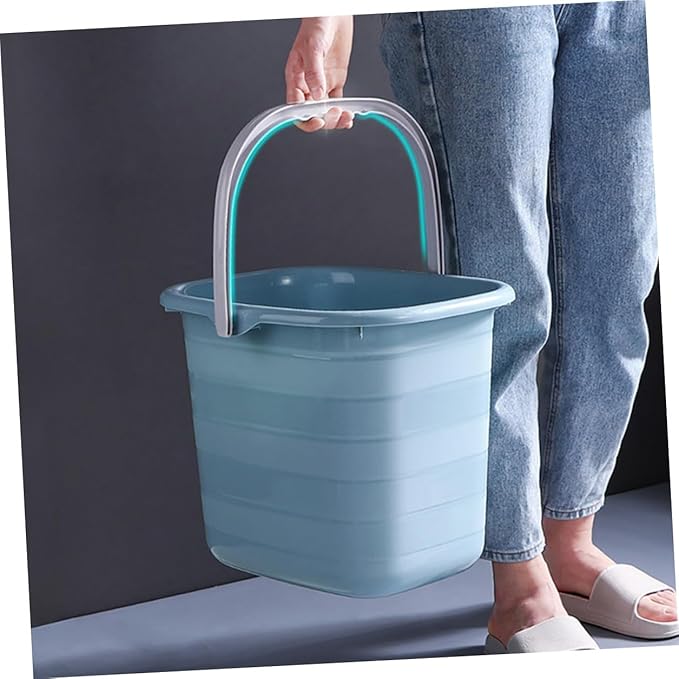 Plastic Bucket with Handle 11l Rectangular Water Storage Container Portable Multipurpose Home Cleaning Mop Bucket Blue for Household Use