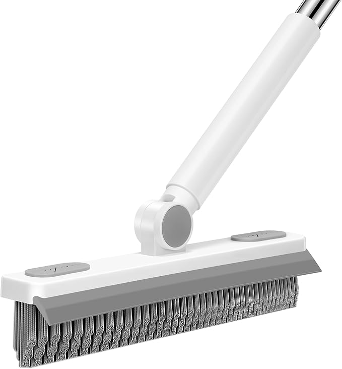 SetSail Grout Cleaner Brush with Long Handle, V-Shaped Floor Scrub Brush Swivel Grout Brush Stiff Bristle Floor Grout Scrubber for Bathroom, Tile Line, Crevice, Kitchen, Wall, Deck, Garage, White Grey