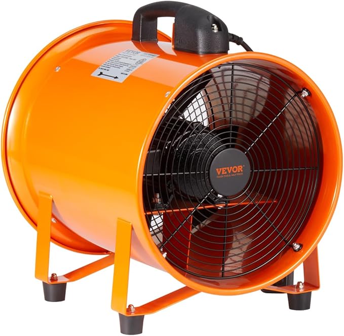 VEVOR Air Mover Blower Fan 10 Inch, 1893CFM 380W with 16.4ft Flexible Duct, Industrial Portable Ventilator Blower/Exhaust, Orange