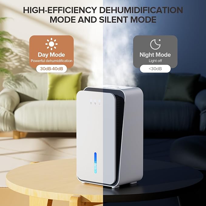 Dehumidifier for Home,1000 sq.ft Dehumidifier for Basement Bathroom Bedroom with Auto Shut Off, Built-in Aromatherapy Diffuser,7 Colors LED Light, Quiet Dehumidifiers with Sleep Mode(CS08-Snowy)