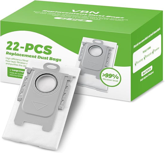 VBN 22 Packs Q10 Q7 Q5 Dust Bags for Roborock Q7 M5+, Q10 S5+/Q10 X5+, S8 Pro Ultra, S8+, Q7 Max+, Q5+, Q5 Max+, S7 Max Ultra,S7 Maxv Ultra and Q8 Max+ vacuum bag replacement, 3.6L