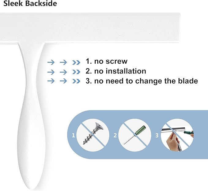 Shower Squeegee for Glass Doors, 11-Inch Silicone Squeegee with Non-Slip Handle and Adhesive Hook for Bathroom, Mirror, Tile, Car Window (White)