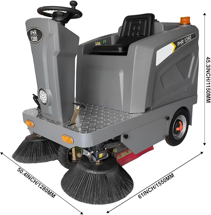 Commercial Ride On Floor Sweeper Machine, 50.4” Cleaning Width, 800W Brushless Motor, Lithium Battery Powered Industrial Sweeper for Warehouse Garage Road School Hospital，Gray