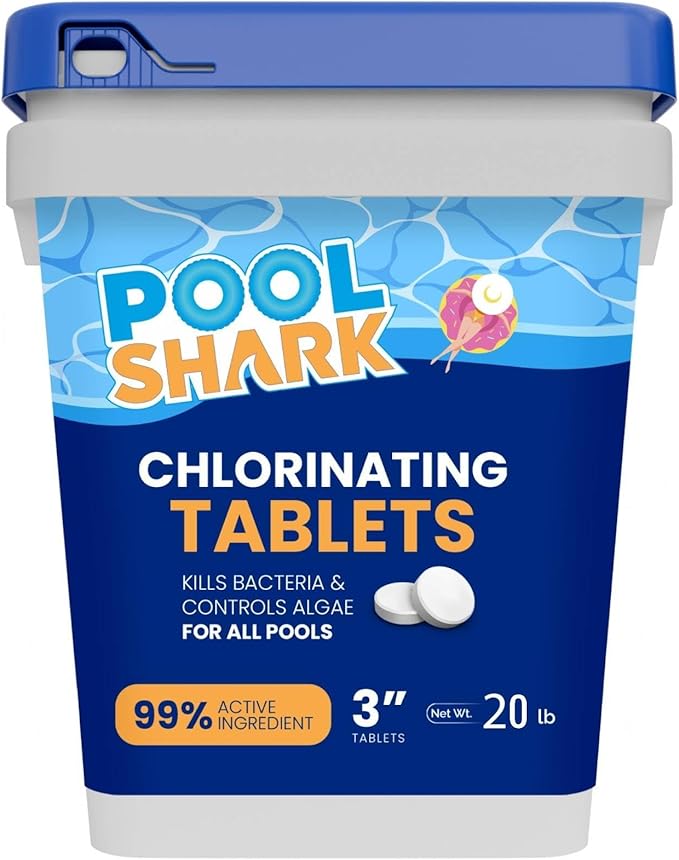 Pool Shark Swimming Pool Chlorine Tablets - 3-Inch Chlorine Tablets - Slow-Dissolving 90% Active Chlorine Tabs - Pool Chemicals for Inground Pools, Above Ground Pools, Saltwater, Spa, Hot Tub (20 lbs)