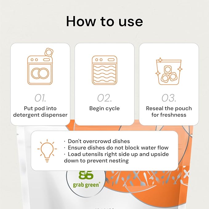 Grab Green Automatic Dishwashing Detergent Pods, 24 Count, Thyme Fig Leaf Scent, Plant and Mineral Based, Superior Cleaning, Powerful Grease Removal, Brilliant Shine