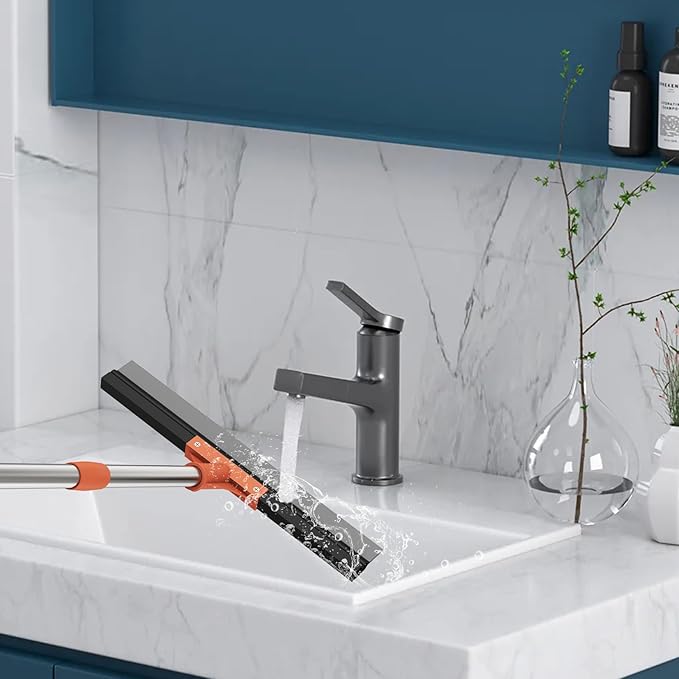 Floor Squeegee for Concrete Floor,18" Large Heavy Duty Squeegee for Floor, Rubber Broom with 62" Long Handle for Bathroom Tile, Garage Concrete, Deck, Shower Glass, Window Cleaning