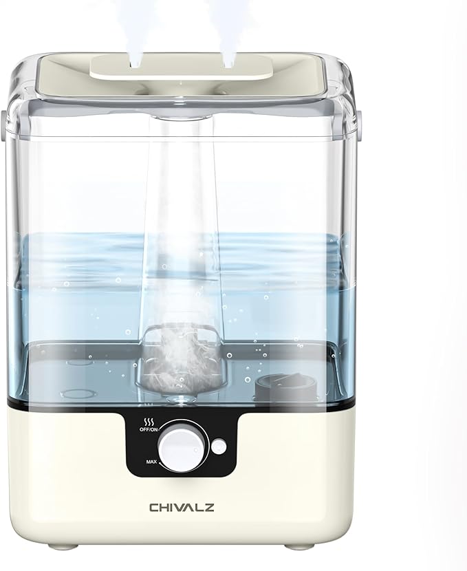 CHIVALZ Humidifiers for Bedroom Large Room Home, 6L Cool Mist Humidifier for Baby and Plant, Oil Diffuser, Top Fill Humidifier with Night Light, Quiet 23dB, Up to 26H, CreamyYellow 1Pack