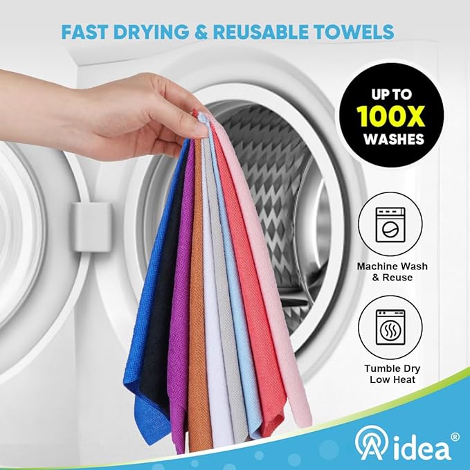 AIDEA Microfiber Cleaning Cloth Roll, 50PK Red, Reusable Paper Towels Tear Away Cloth, Microfiber Towels Washable Shop Rags, Lint Free Cleaning Rags for House, Kitchen, Window, 11.5"×11.5"