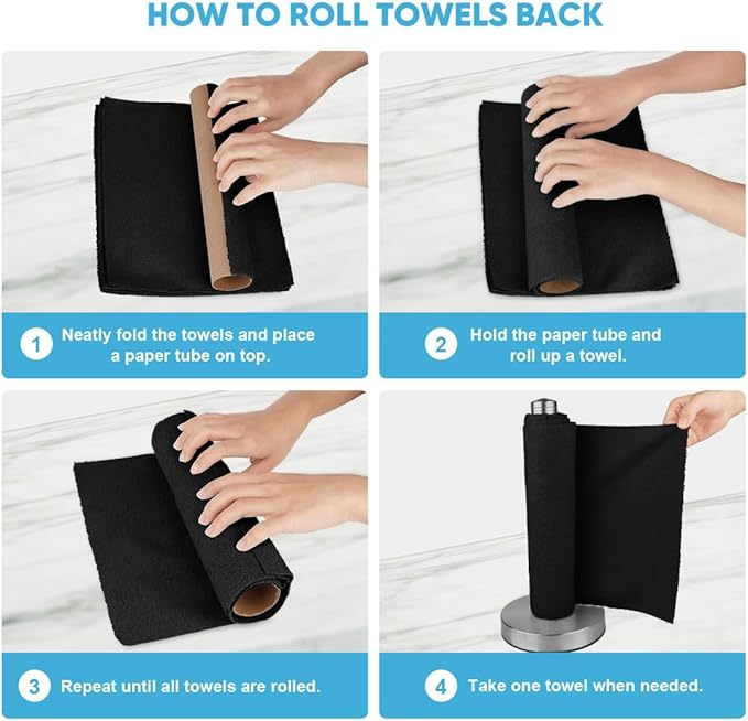 AIDEA Microfiber Cleaning Cloth Roll, 75PK, Black Microfiber Towels for Cars, Reusable Paper Towels Tear Away Cloth, Shop Rags, Lint Free Cleaning Rags for House, Kitchen, Window, 11.5"×11.5"