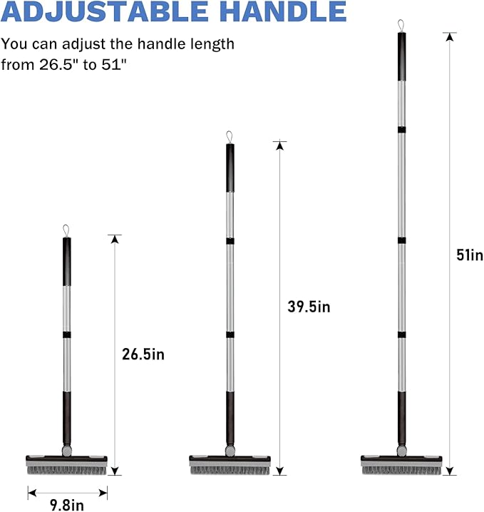 SetSail Grout Cleaner Brush with Long Handle, V-Shaped Floor Scrub Brush Swivel Grout Brush Stiff Bristle Floor Grout Scrubber for Bathroom, Tile Line, Crevice, Kitchen, Wall, Deck, Garage, Black Grey