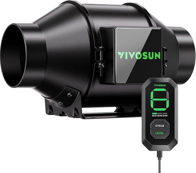 VIVOSUN G4 4" Inline Duct Fan & 3 Cycle Modes E12 Speed Controller, AeroZesh Grow Tent Kit Ventilation Fan with 195 CFM EC Motor, Programmable Exhaust Fan for Heating Cooling Booster, Hydroponics