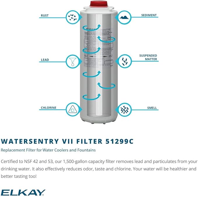Elkay 51299c_2PK WaterSentry VII Cooler Replacement Filter Assembly (2 Pack), 3.2 x 3.2 x 12 inches, White