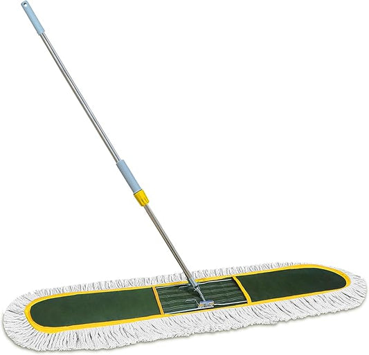 48-Inch Commercial Dust Mop for Hardwood Floors, Large Dry Mop with Reusable Cotton Yarn Head, Telescopic Stainless Steel Handle - Ideal for Industrial Floor Cleaning, Marble, Laminate