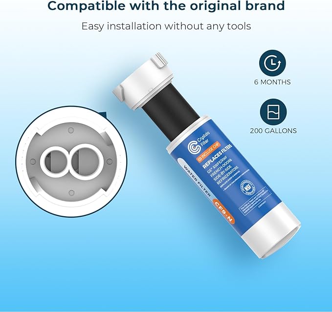 Crystala Filters Water Filter Compatible with XWFE (Built-in CHIP), Replacement for GE XWFE, XWF Refrigerator Water Filter Pack of 2