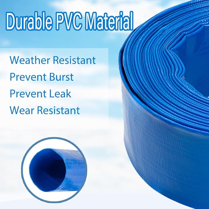 2" x100 FT, Pool Backwash Hose, Heavy-Duty PVC Hose, Lay Flat Discharge Hose, Weatherproof Burst Resistant for Water Transfer, Sump Pump, Pool Filter, Pool Drain，with 2 Clamps