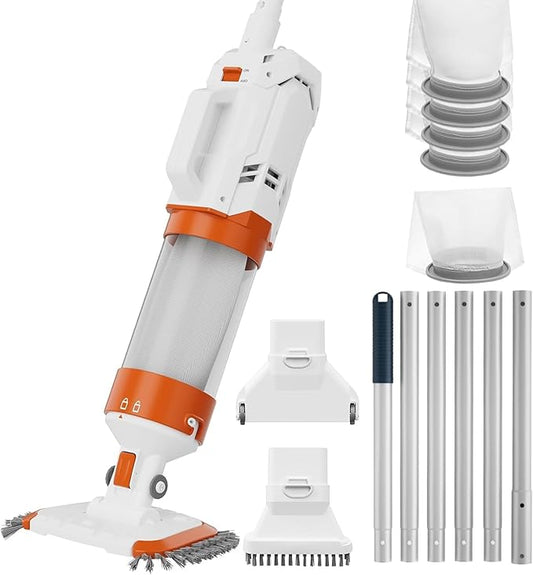 Heave Duty Pool Vacuum for Above Ground & Inground Pool - Powerful Suction 18.9GPM Running time up to 1H, Ideal for Most Debris, Handheld Rechargeable Pool Cleaner with Segmented Pole