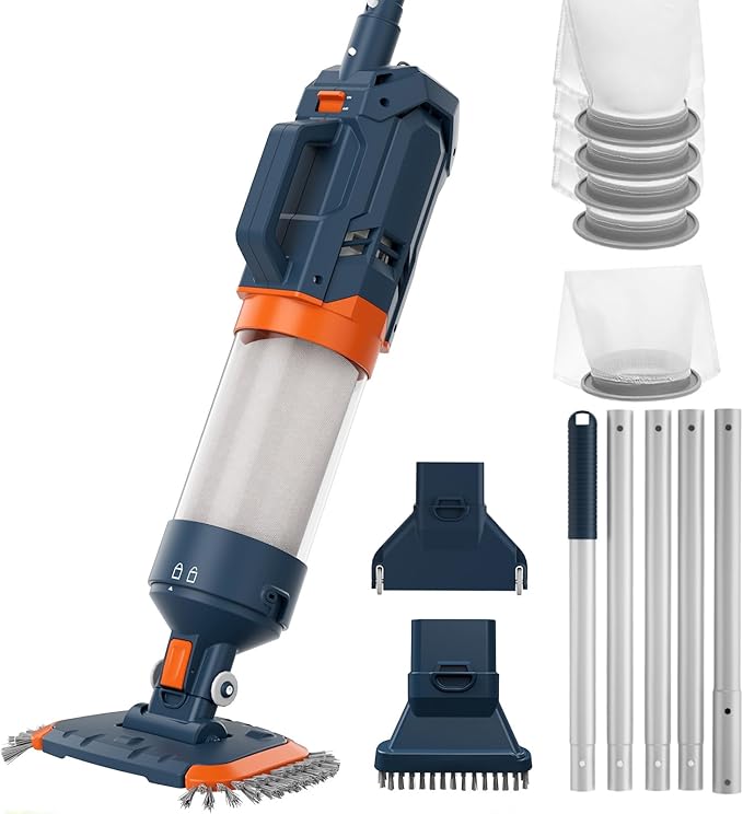Heave Duty Pool Vacuum for Above Ground & Inground Pool - Powerful Suction 18.9GPM Running time up to 1H, Ideal for Most Debris, Handheld Rechargeable Pool Cleaner with Segmented Pole
