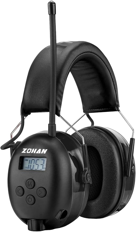 ZOHAN EM042 AM/FM Radio Headphone with Digital Display,Ear Protection Noise Reduction Safety Ear Muffs,Ultra Comfortable Hearing Protector for Lawn Mowing and Landscaping - Black