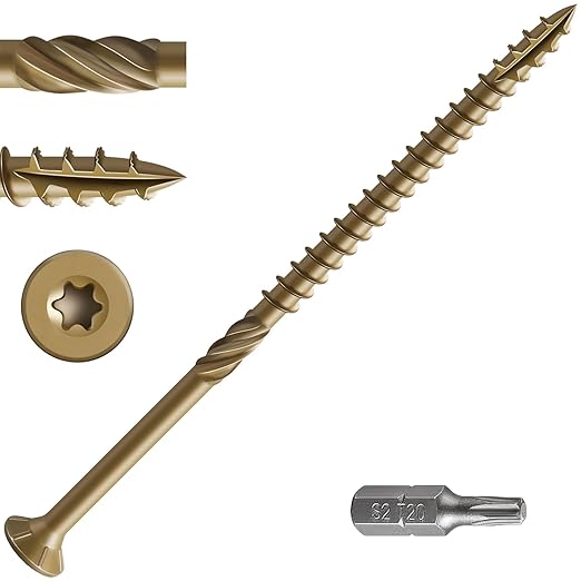 #12 * 7" Deck Screws, (22pcs) 1 lbs.Exterior Wood Screws, Rust Resistant Epoxy Coated, Bronze, T20 Star Bit