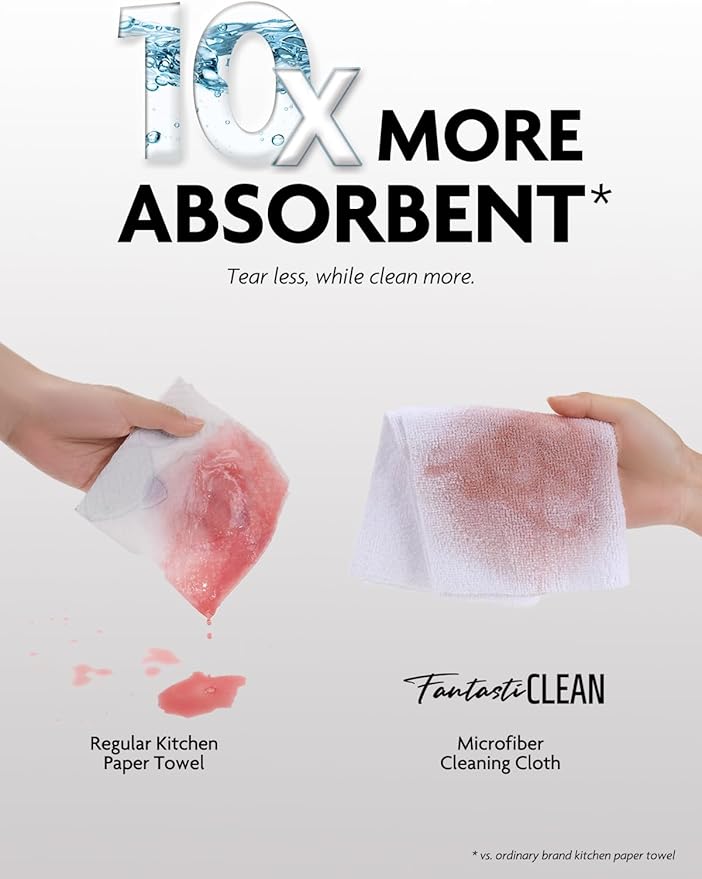 Fantasticlean Microfiber Cleaning Cloth Roll -90 Pack, Tear Away Microfiber Towels, 12" x 12", Reusable, Washable, Scratch Free, Ultra Absorbent Dishcloth for All-Around Cleaning Supplies (White)