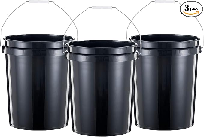 United Solutions 5 Gallon Bucket Heavy Duty Plastic Bucket Comfortable Handle Easy to Clean Perfect for on The Job Home Improvement or Household Cleaning; Black , 3 Count