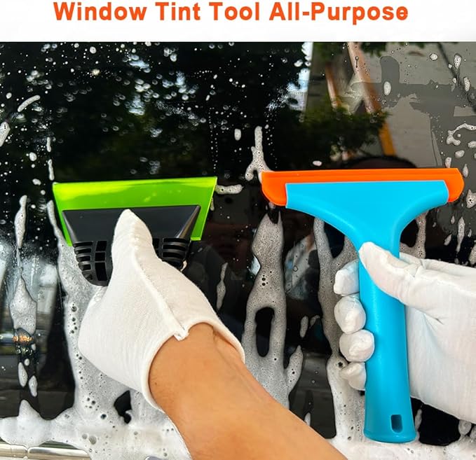 Window Tint Tool All-Purpose 6" Silicone Cleaning Squeegee 5 inch Handy Small Rubber Window Squeegee Auto Water Blade for Car Windshield, Window, Mirror, Glass Door,Shower(Green and Orange)