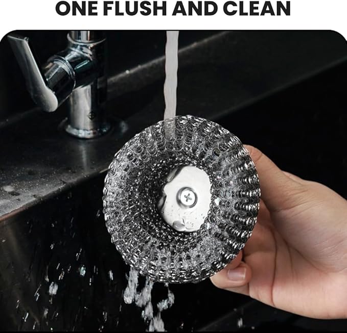 Steel Wool Scrubber with Handle, Upgrade Heavy Duty Stainless Steel Dish Scrubber for Cleaning Dishes, Iron Pots, Stoves, Kitchen Sink (1 pcs)