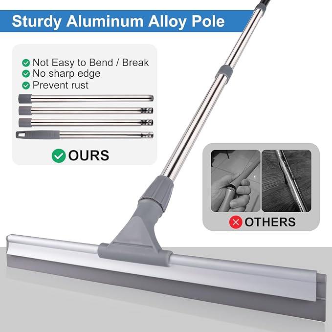 ITTAHO 17.3" Floor Squeegee，Squeegee Broom for Floor with 62" Long Handle, Shower Squeegee for Tile Shower Walls,Garage, Deck, Bathroom, Glass,Window, Concrete Floor