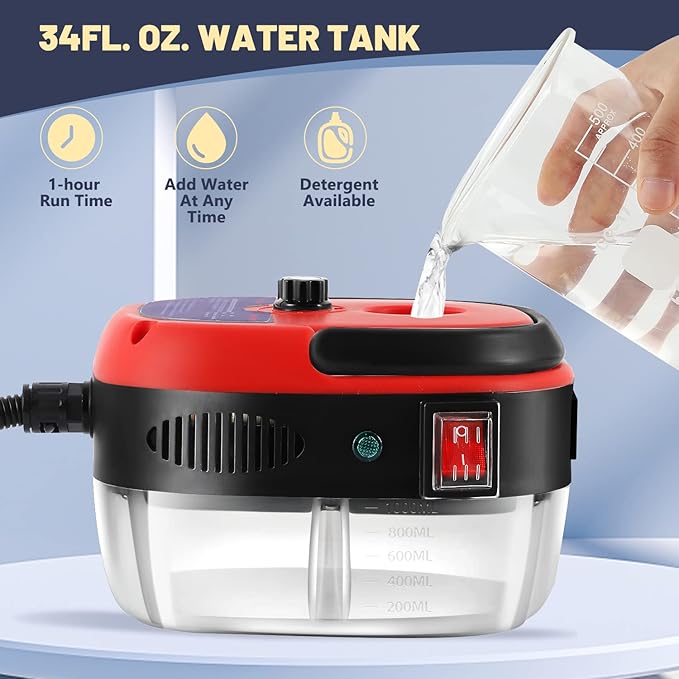 Moongiantgo High Pressure Steam Cleaner, 2500W Portable High Temp Bathroom Power Steamer Cleaning Machine Steam Humidity Adjustable For Home Use Kitchen Grease Car Detailing (110V, Red)