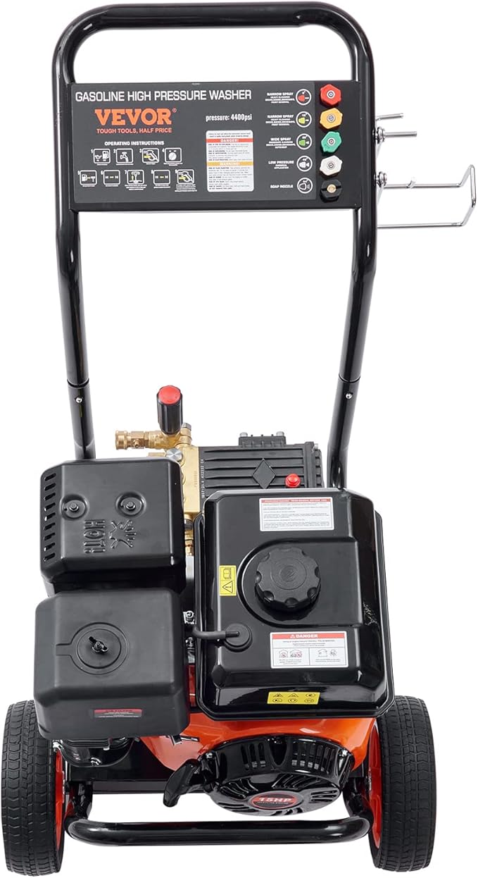 VEVOR Gas Pressure Washer, 4400 PSI 4.0 GPM, Gas Powered Pressure Washer with Copper Pump, Spray Gun and Extension Wand, 5 Quick Connect Nozzles, for Cleaning Cars, Homes, Driveways, Patios