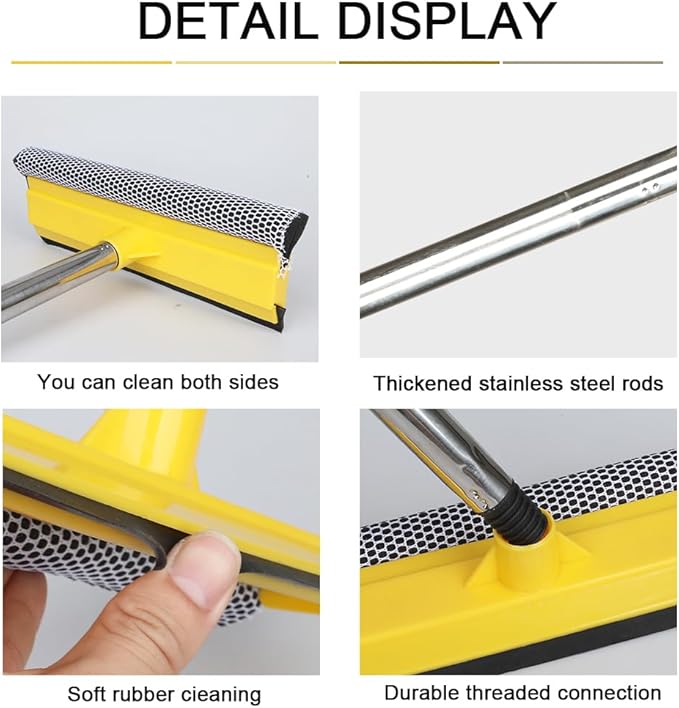 Windshield Car Squeegee and Collapsible Washing Bucket Combo Set, 2 in 1Window Squeegee with Long Handle