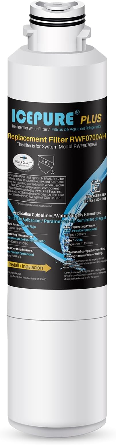 ICEPURE PLUS NSF/ANSI 53 DA29-00020B Refrigerator Water Filter Compatible with Samsung DA29-00020A/B, DA29-00020B-1, HAF-CIN/EXP, 46-9101, RF4267HARS, 1PACK