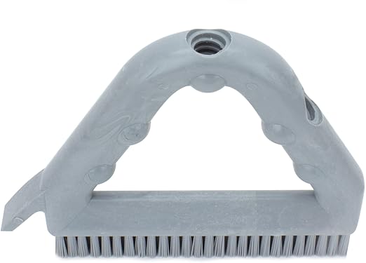 SPARTA Plastic Commercial Grout Brush, Triangle-Shaped Scrub Brush with Scraper and Two Threaded Holes for Attaching Handle (Sold Separately), 9 x 7 x 7 Inches, Gray, (Pack of 4)