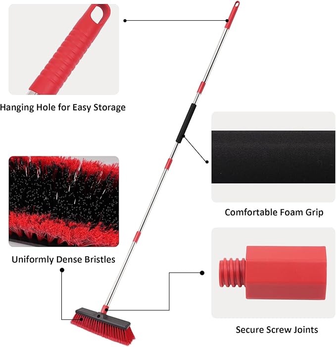 14” Push Broom with 70” Adjustable Handle - Heavy Duty Outdoor Broom for Shop, Garage, Patio, Driveway, Yard, Deck Cleaning