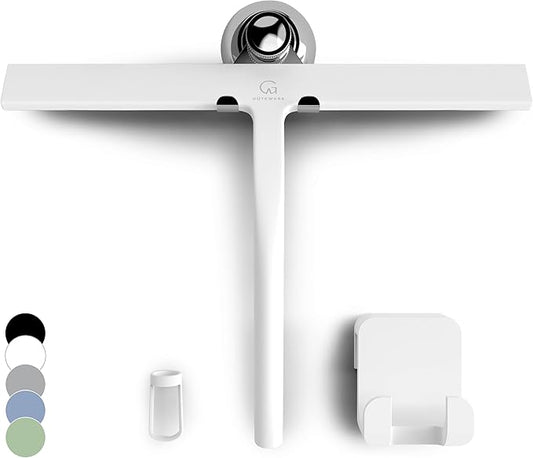 GÜTEWERK Shower Squeegee for Glass Doors, Silicone Window Squeegee, Bathroom and Glass Cleaning - White - 13 Inch