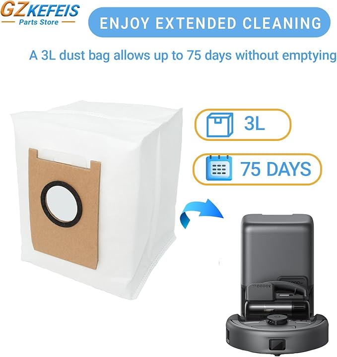 10-Pack Dust Bags Compatible with eufy 3-in-1 E20 Robot Vacuum - 3L Large Capacity Replacement Parts, Durable Dust Filter for Long-Lasting Home Cleaning