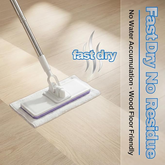 Disposable Dust Mop 34" Long Handle Wet & Dry Floor Mop, Retractable Gap Dust Cleaner with Locking Rotating Head for Hardwood, Tile & Multi-Surface Cleaning (1 Set with 5 Clothes)