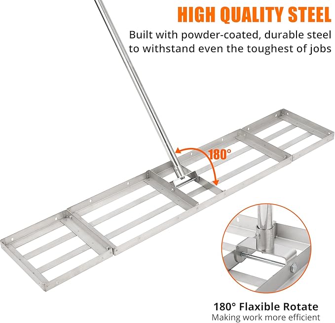 30 Inch Heavy-Duty Hand-Pushed Land Leveler with Stainless Steel Plate, Lawn Leveling Rake & Soil Tool for Leveling Garden/Yard Ground, Sand & Topdressing, Durable Leveling Equipment