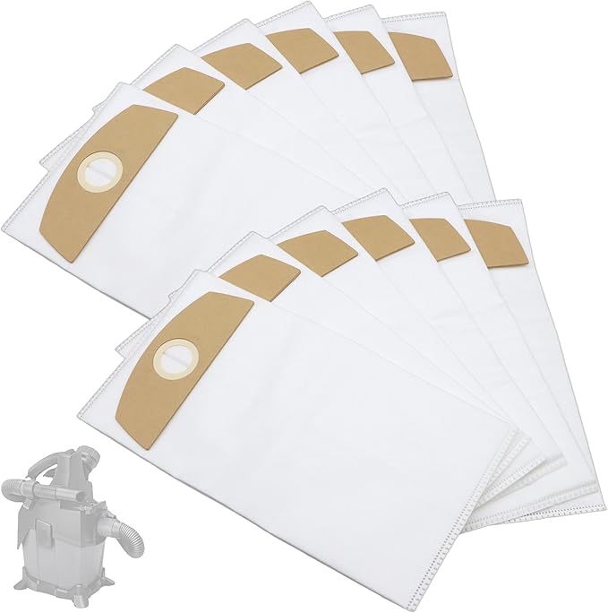 12-Pack Wet/Dry Dust Bags for FLEX 24V Brushless Wet/Dry Vacuum | Filter Bags Compatible with FLEX VC 6L MC & VC 6L MC 18.0 | Vacuum Cleaner Replacement Bags 487287