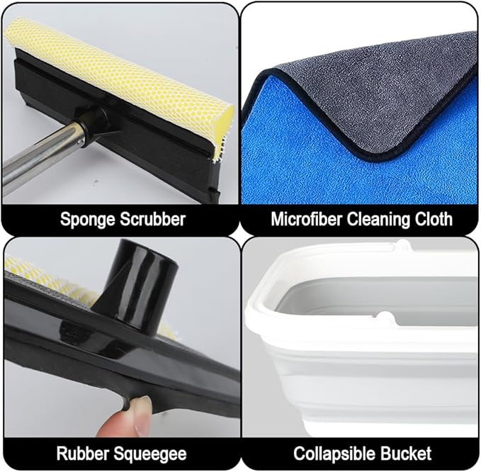 Window Cleaning Kit, Squeegee with Bucket for Windshield Cleaning, Bathroom, Shower Doors, Mirrors, Tiles, and Car Windows (Grey)